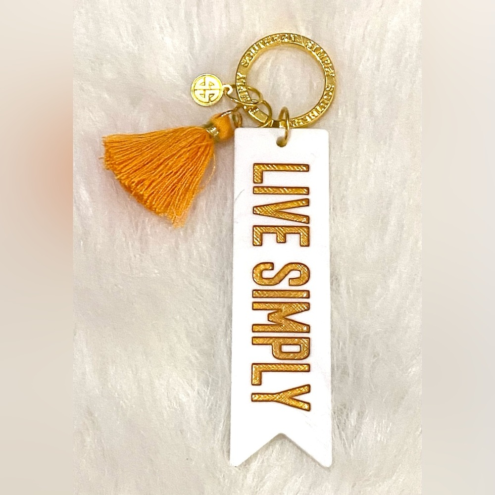 Simply Southern Live Simply Gold White Acrylic Keychain Accessory Preppy Coastal